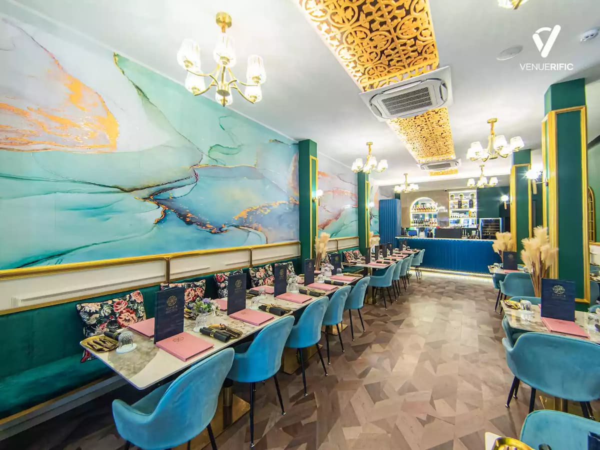 a restaurant with tables and chairs