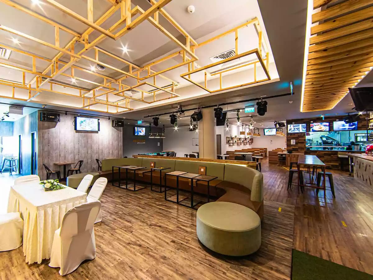 large cafe with seats and wedding solemnisaton setup