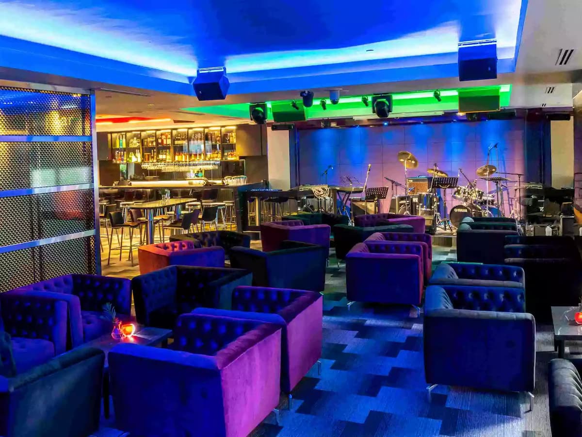 neon lighting in bar and band stage