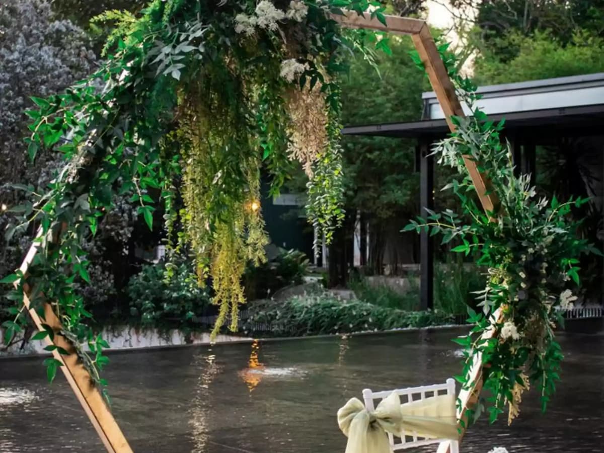 rustic wooden wedding arch or backdrop