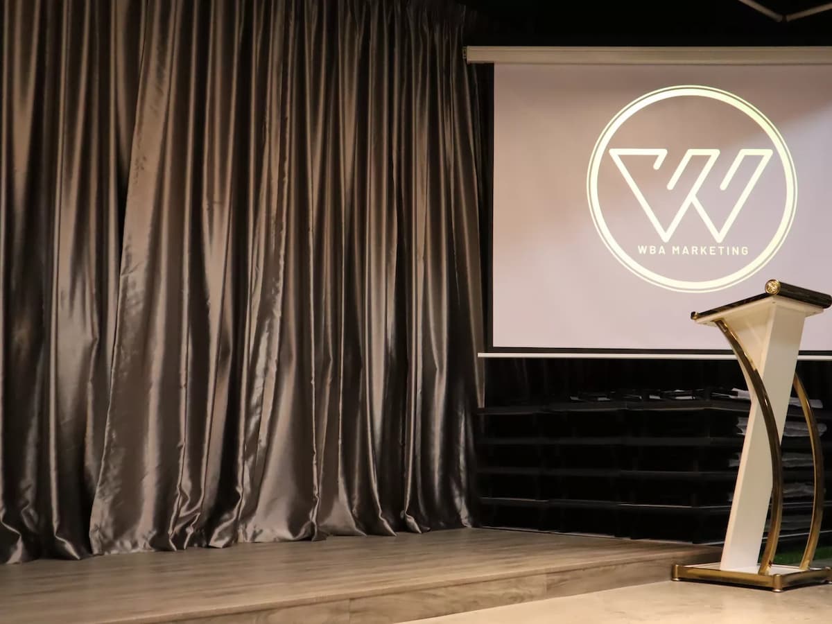 podium for speaking and projector screen