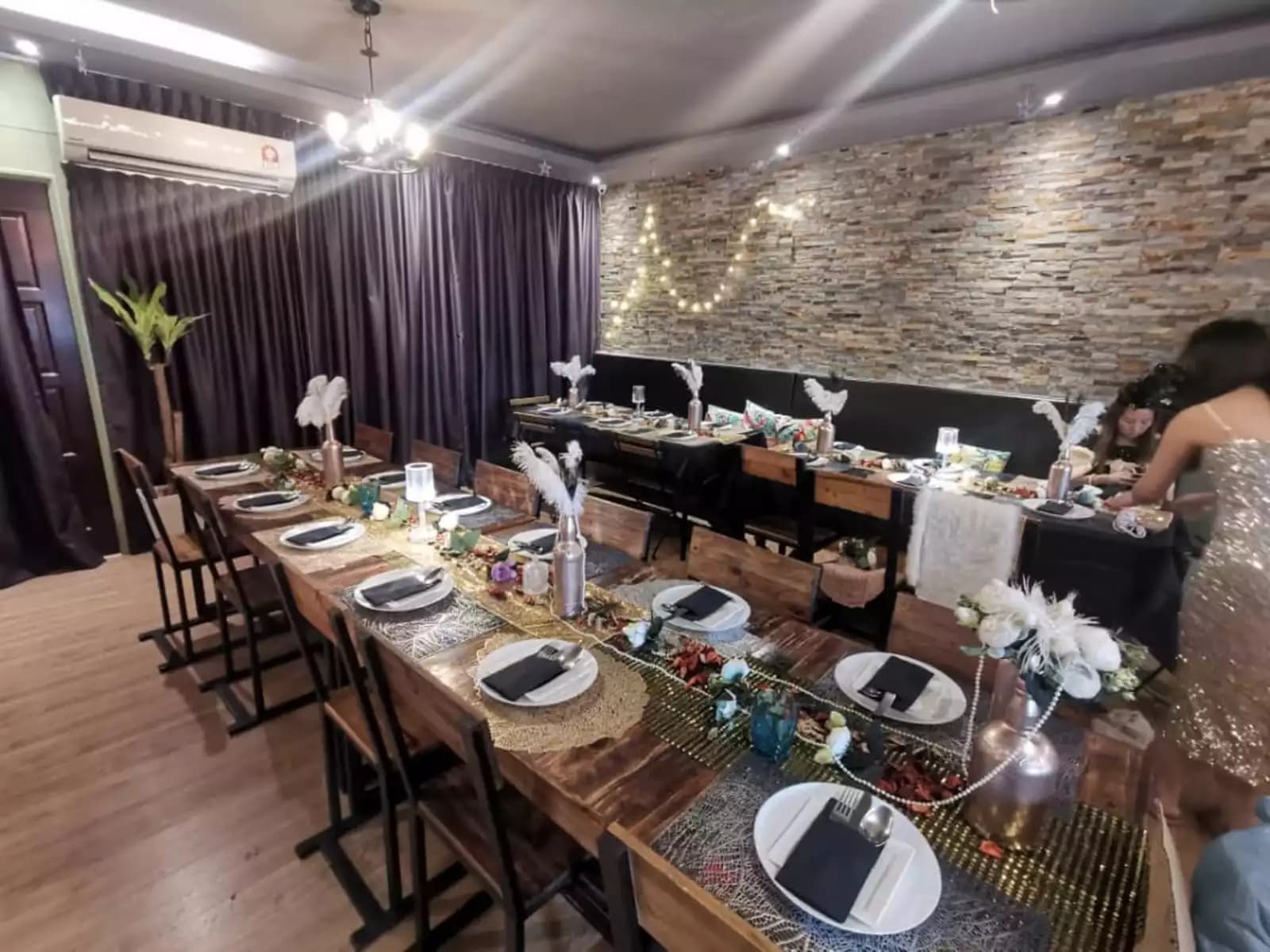 table set for private dinner with theme