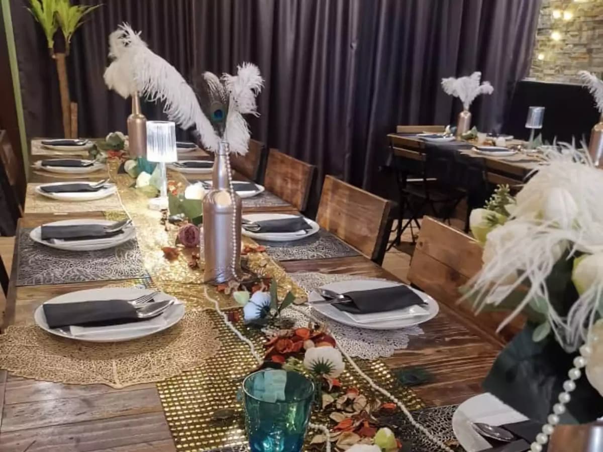 close-up of set table with great gatsby style design