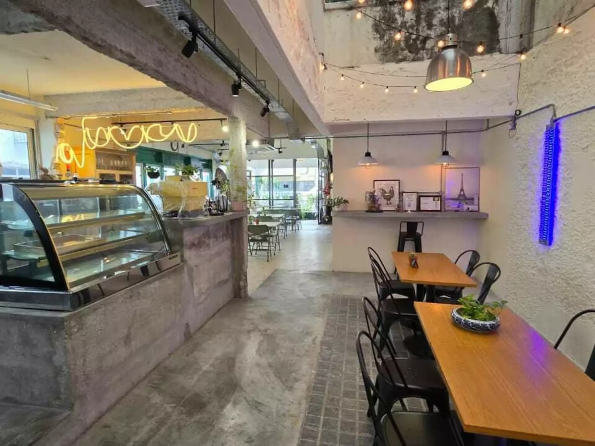 cafe with several string lights and neon lights