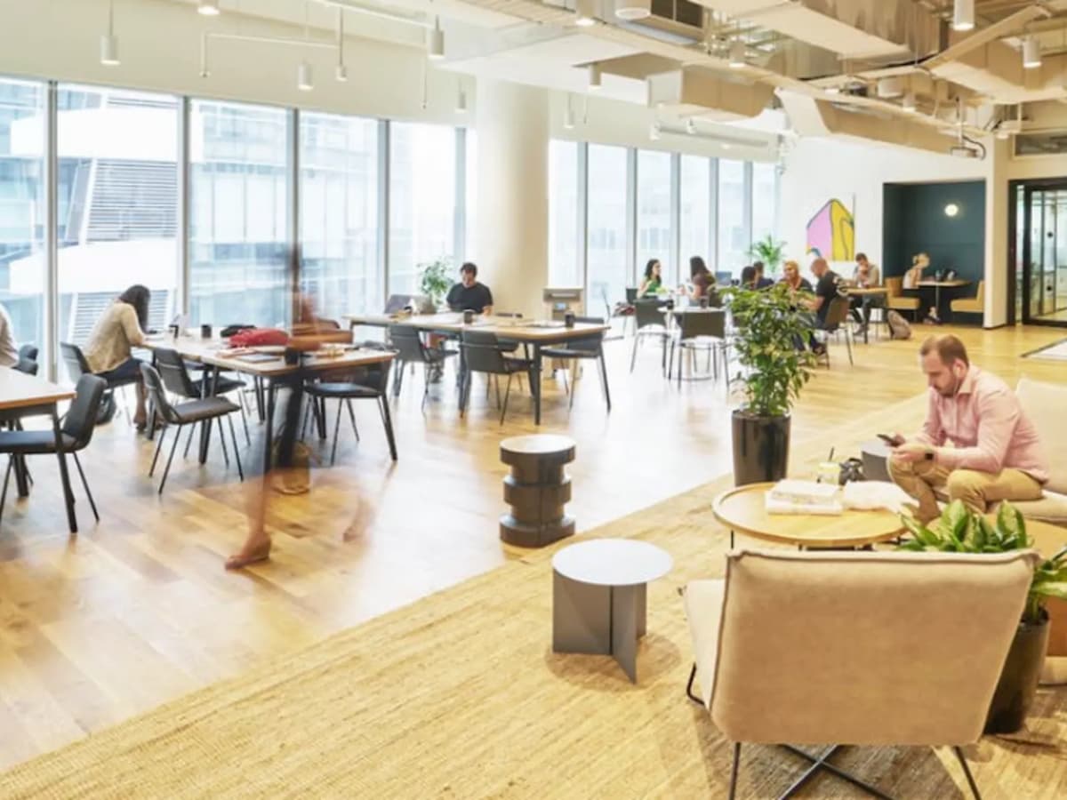 main hall area with coworking space setup