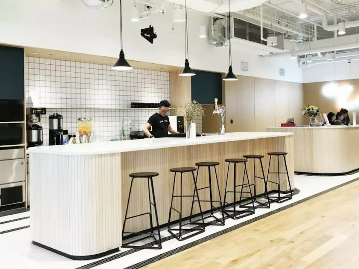 white and clean pantry area of wework
