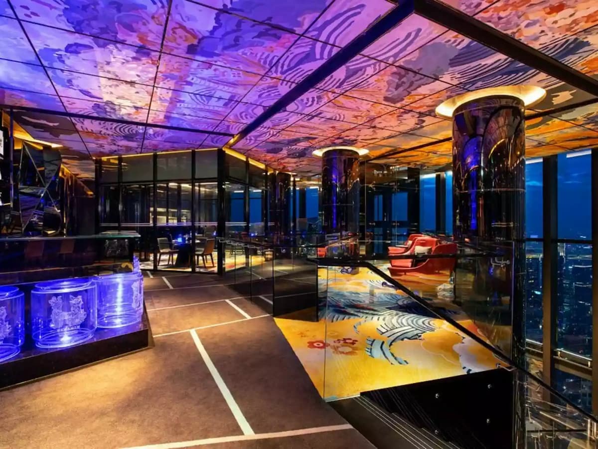 colorful tiles featuring traditional patterns and natural stones adorning the bar area