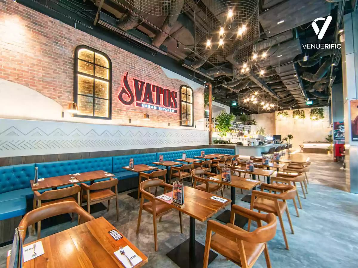 spacious mexican restaurant dominated with brick walls