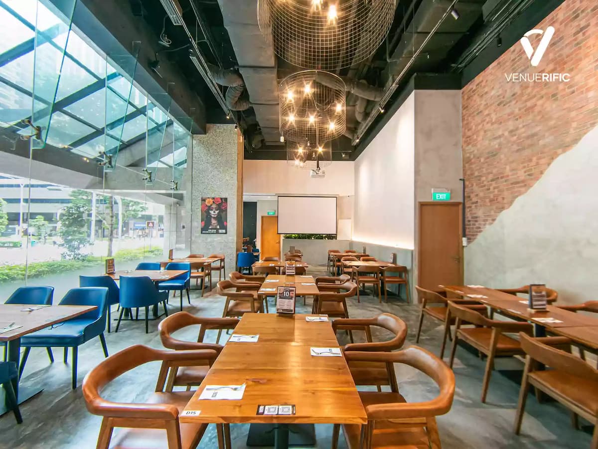 versatile restaurant with floor to ceiling glass window