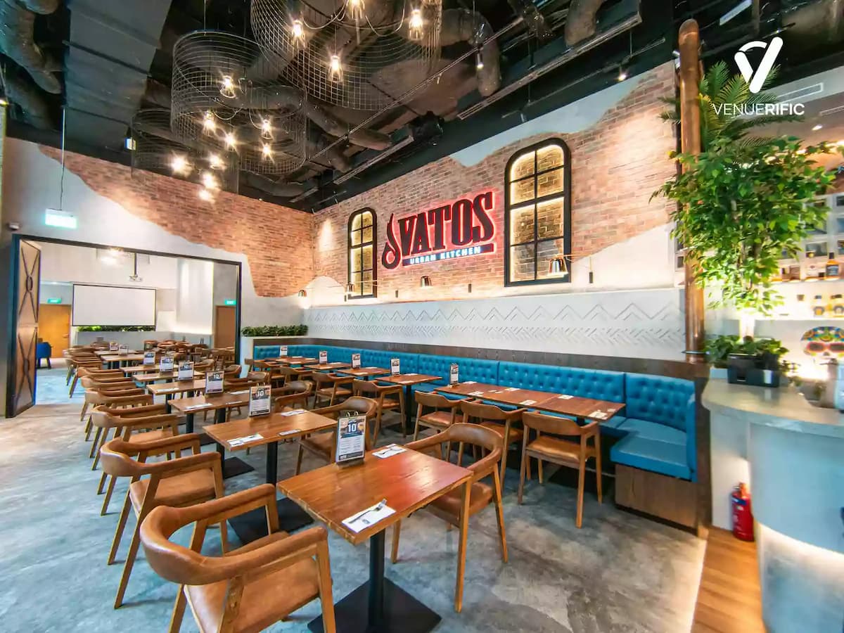 private dining room of vatos with av equipment