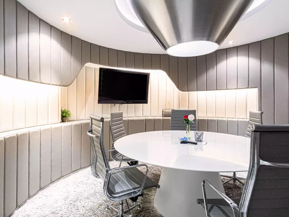 a meeting room with minimalist interior design