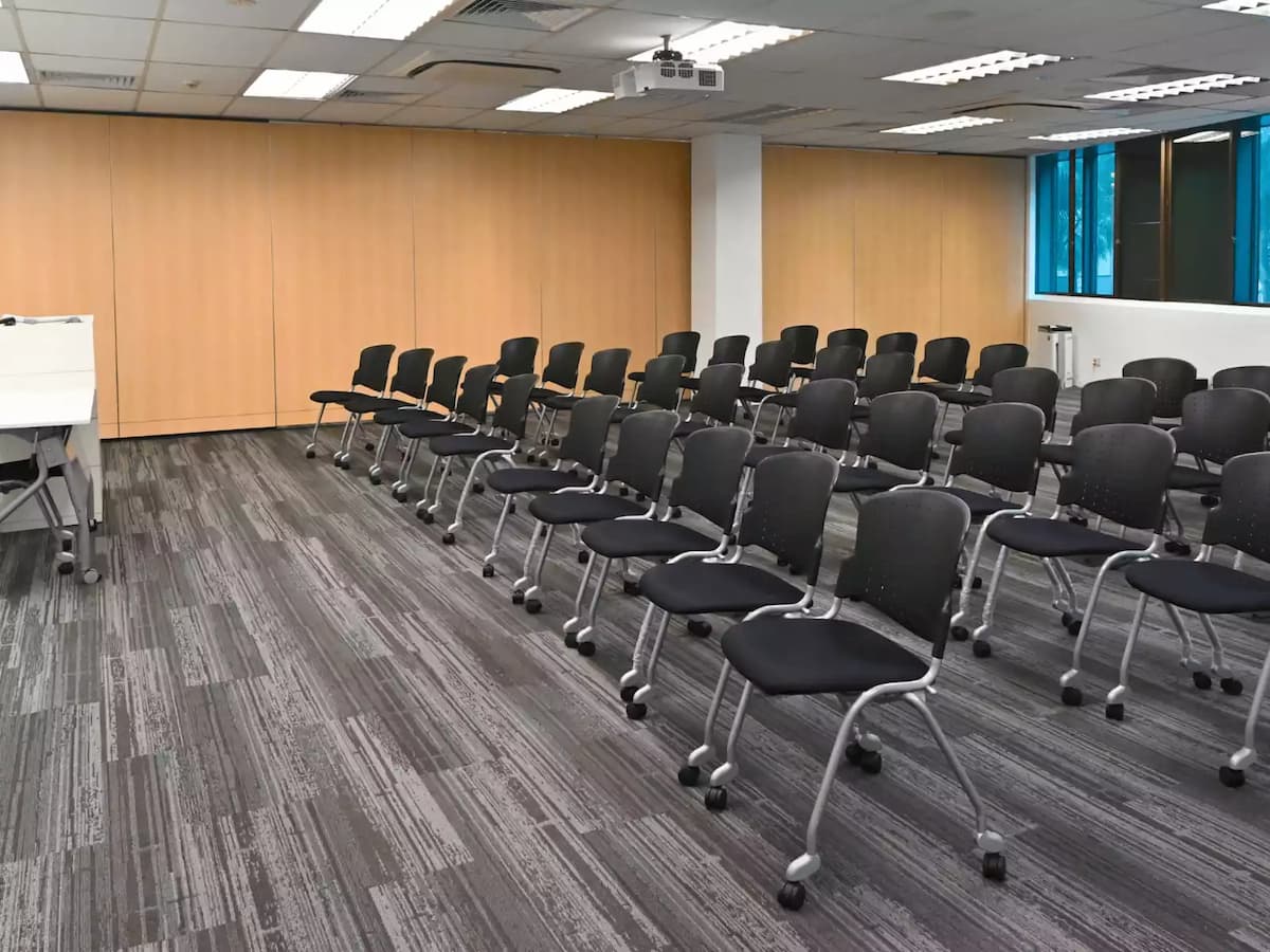 rows of chairs in a room
