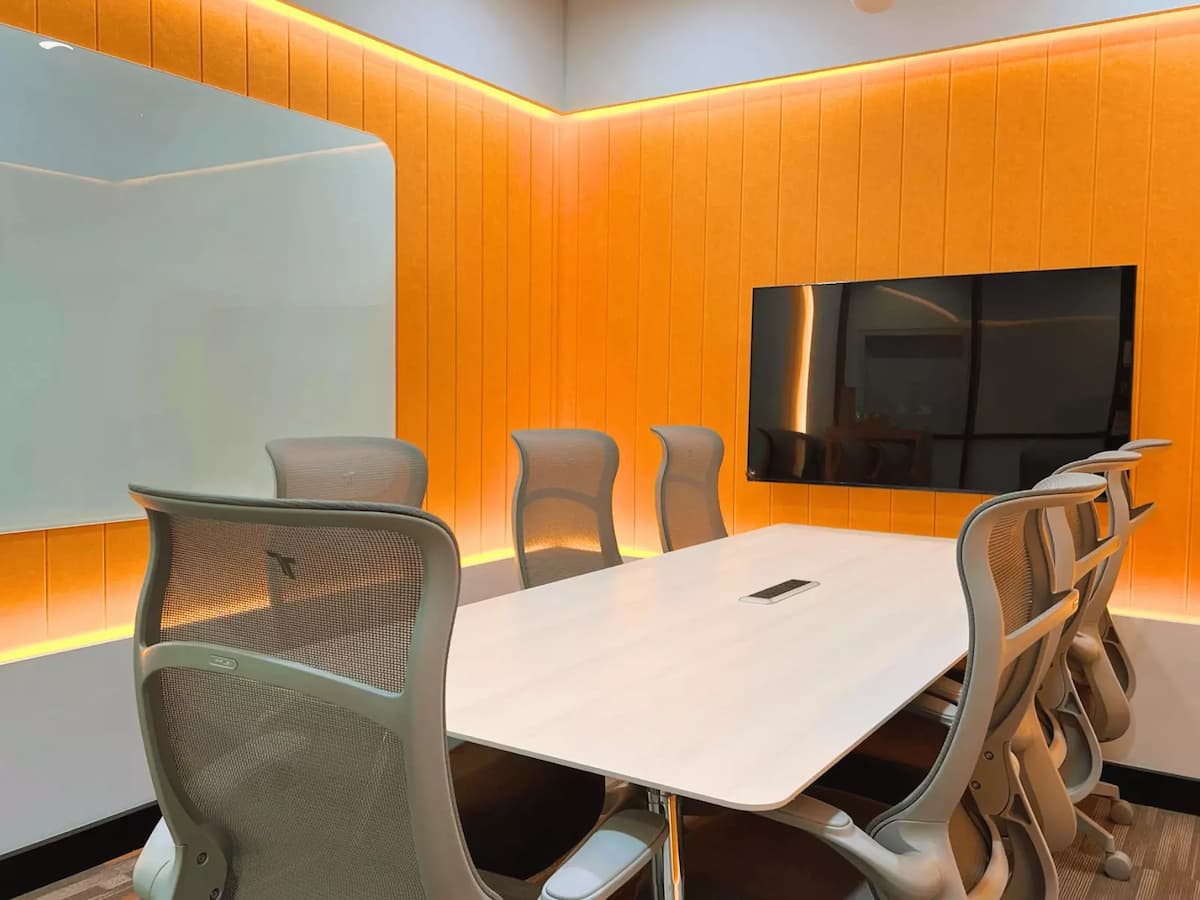 meeting room with orange wall