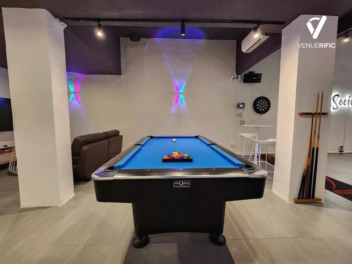 an event space with a foosball table
