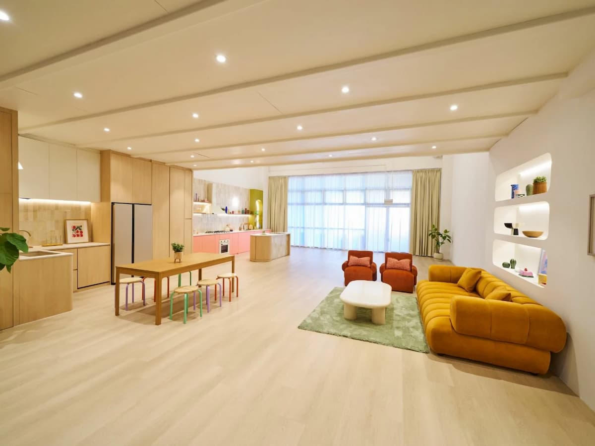 bright open plan living and dining event venue with kitchen and lounge at studio colour singapore