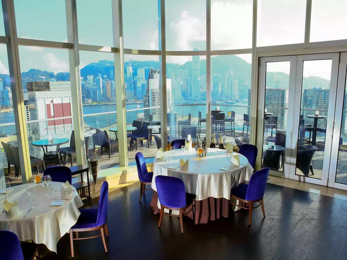 continental western restaurant with a spacious alfresco outdoor area and panoramic view of hong kong
