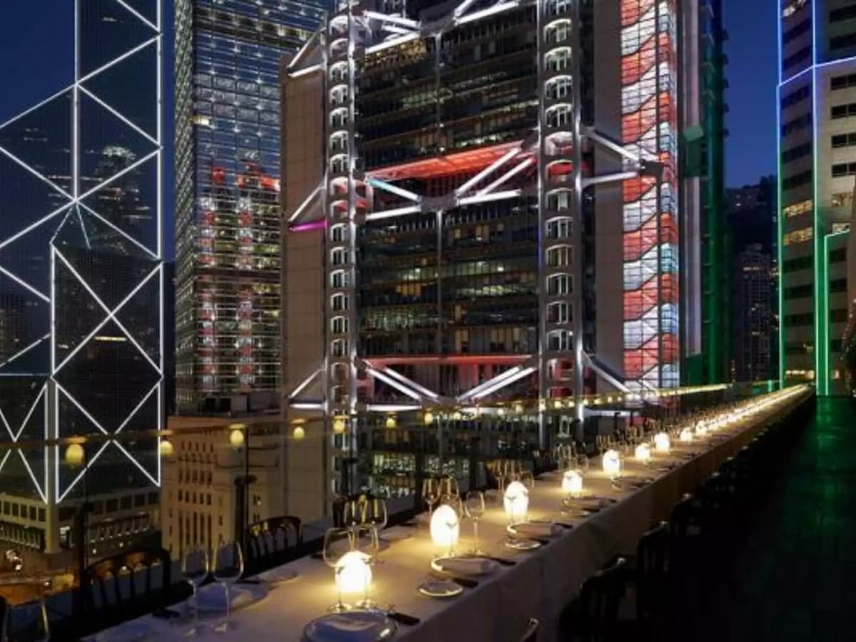sevva rooftop bar romantic dining setup