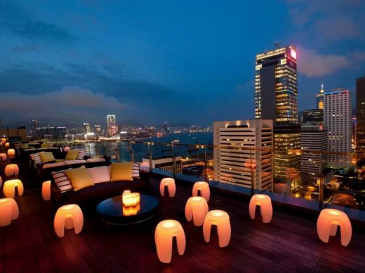 sevva rooftop lanterns overlooking hongkong city