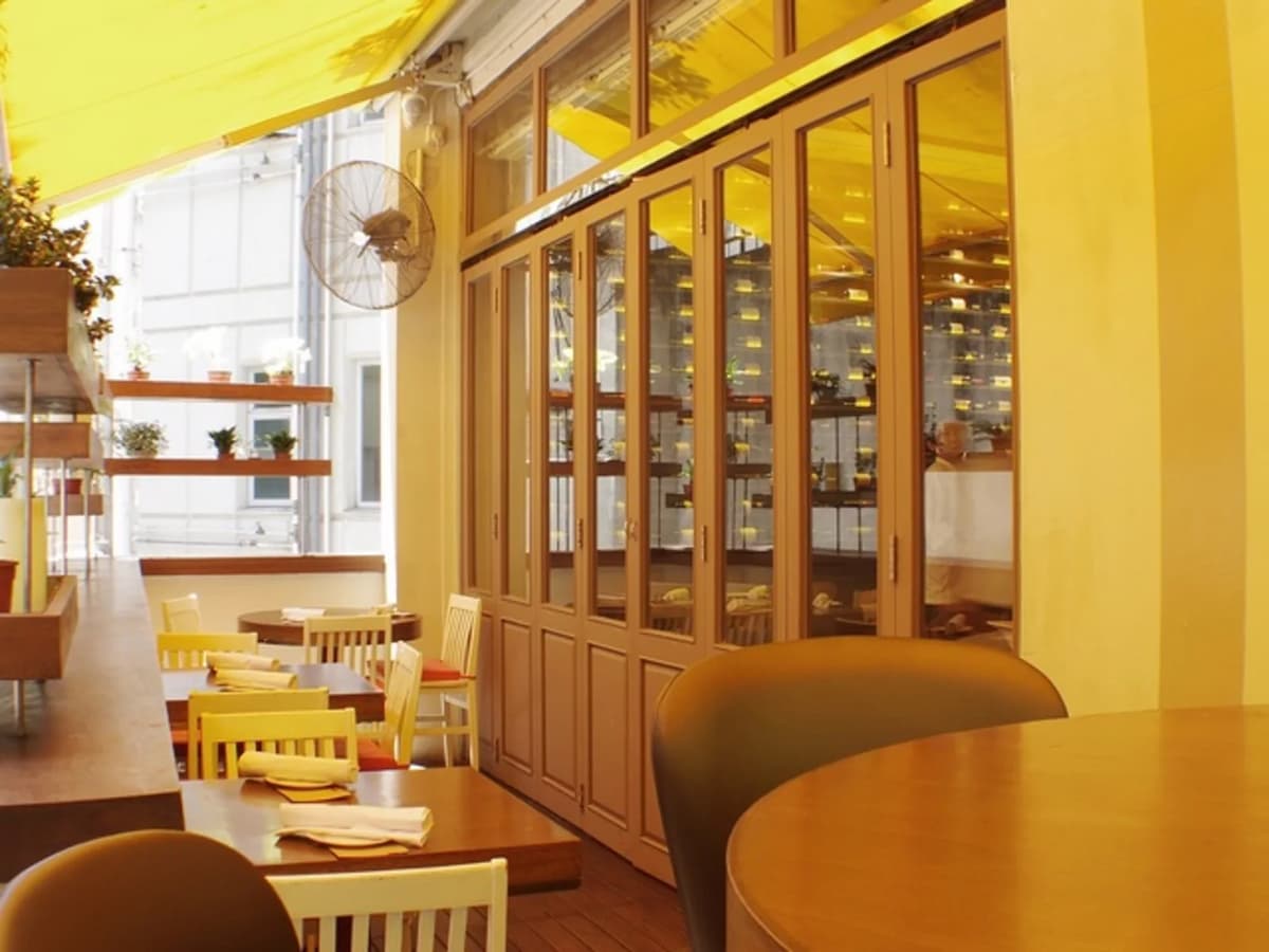 semi outdoor seating area equipped with fan