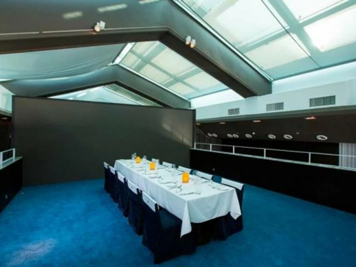 private dining room with buffet lines and blue carpets