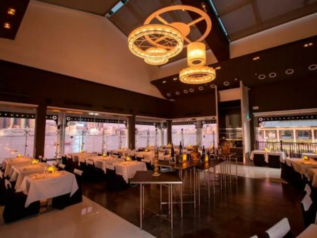 restaurant with white table clot for all tables