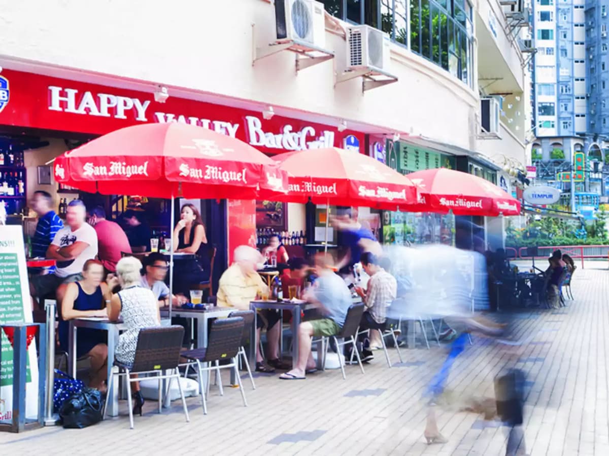 outdoor seating area of happy valley and bar