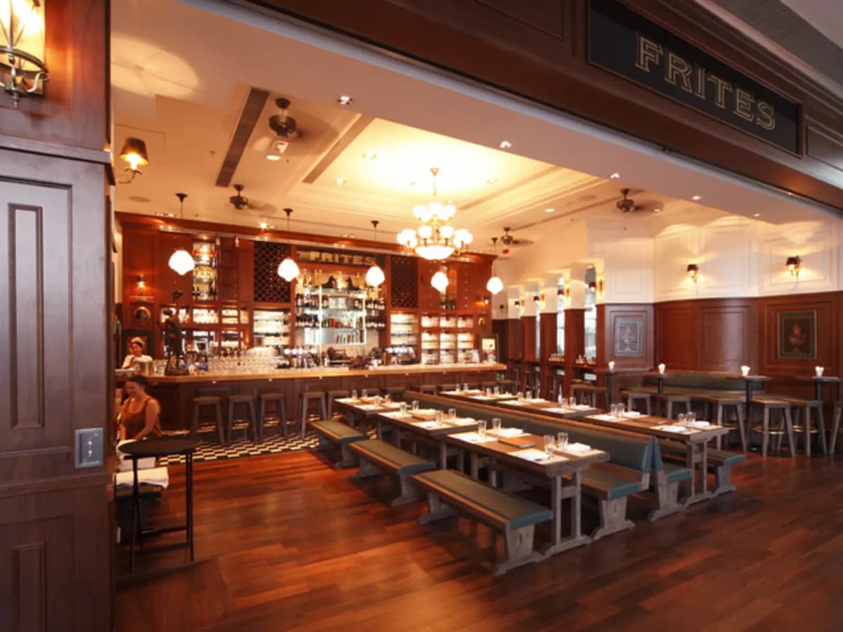 indoor restaurant dominated with wooden interior
