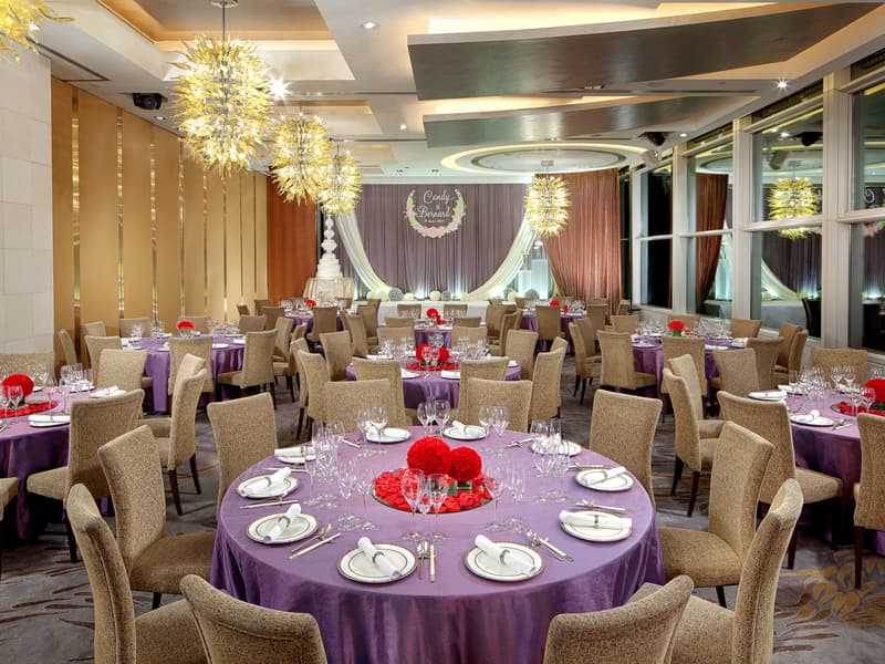 private function room with banquet style and stage for wedding