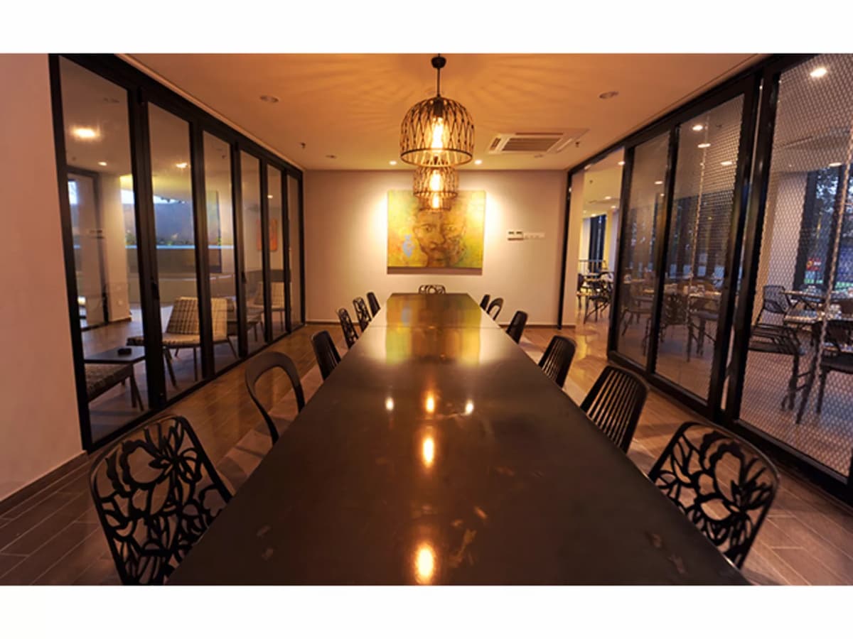 private room for meeting with glass door and long table