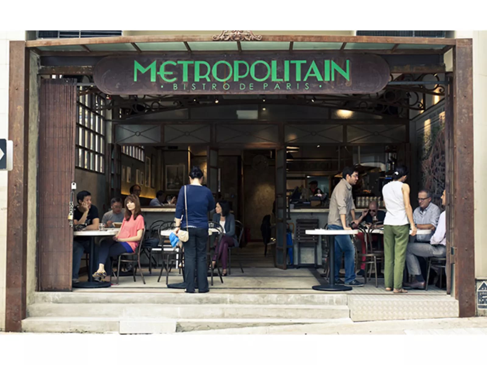 restaurant signboard; customers dining