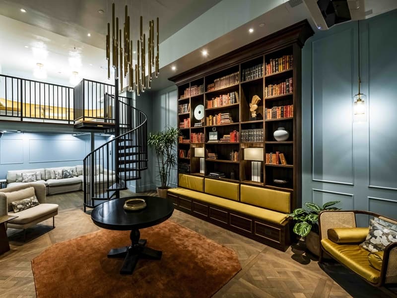 banyan workspace corporate library room with spiral stairs