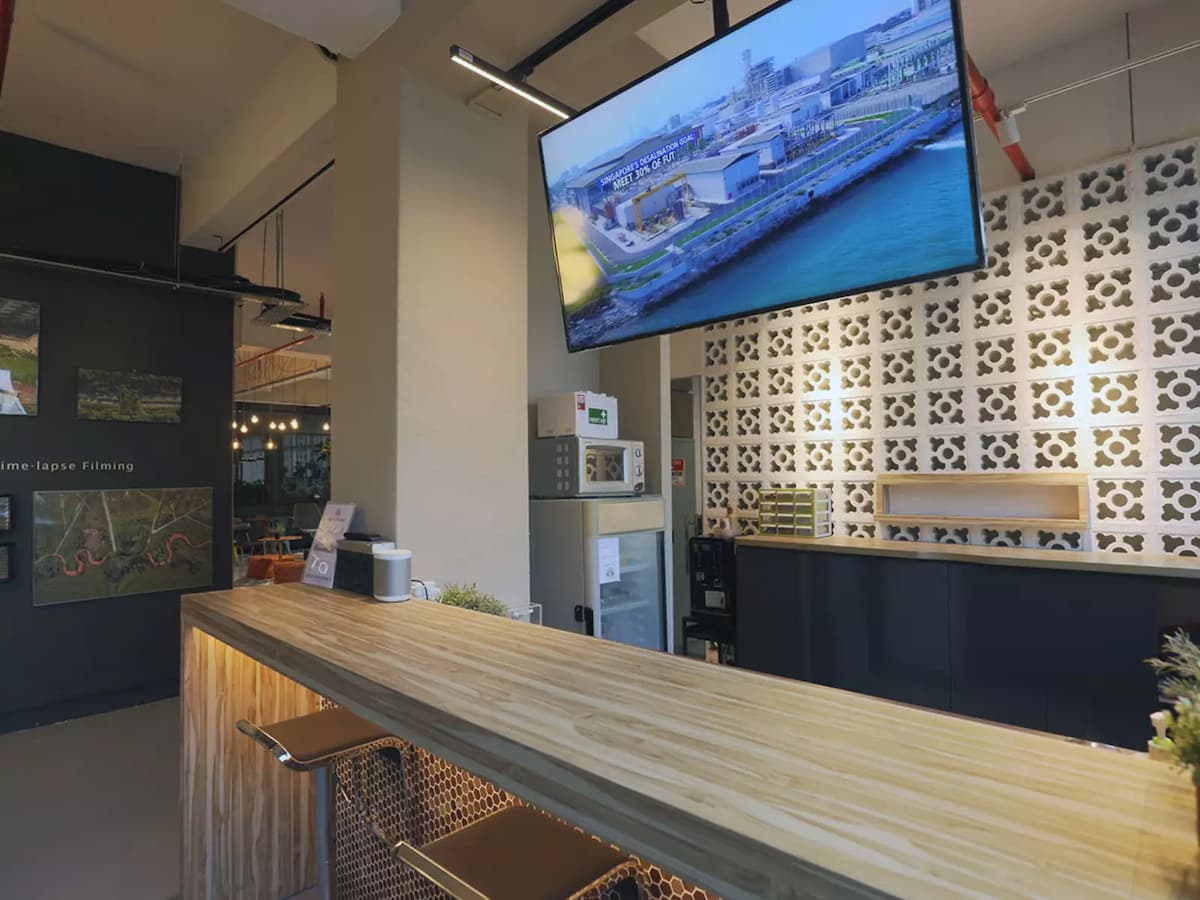 studio event venue rental with hanging tv screen