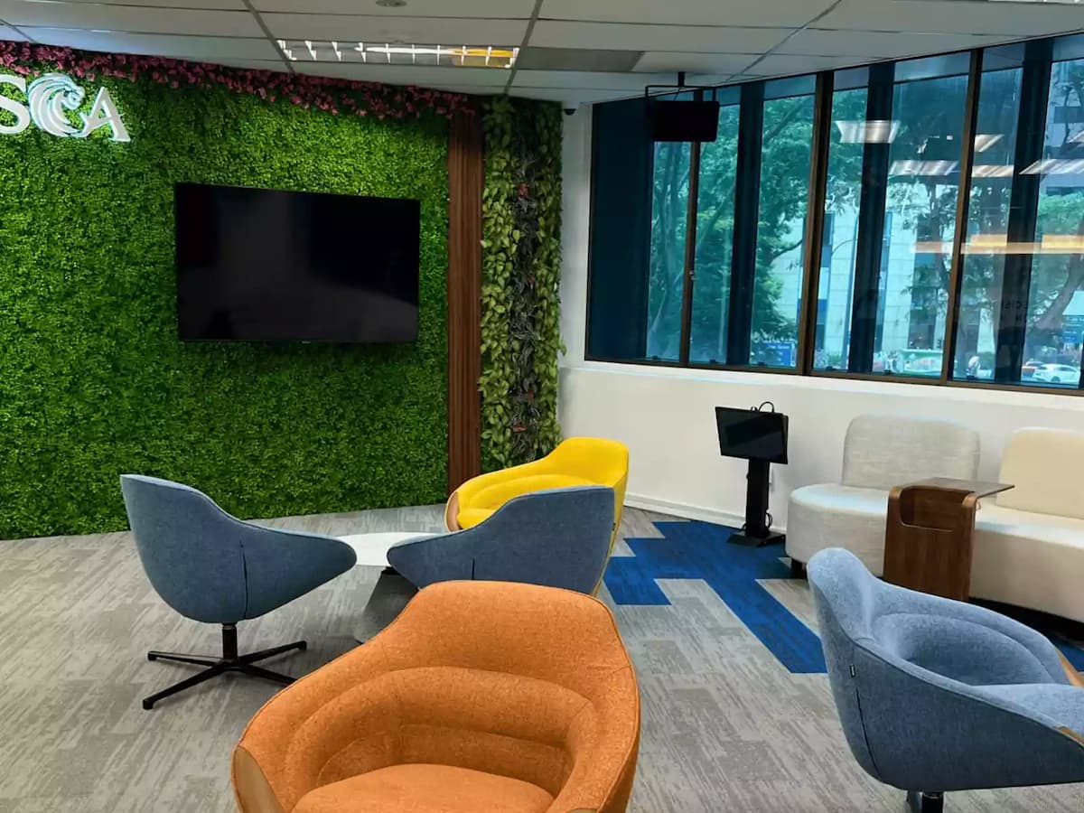 cozy lounge with colorful seating
