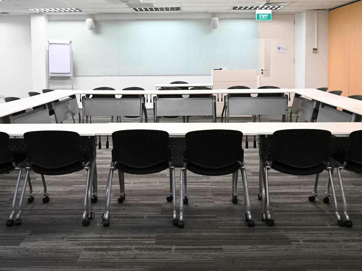 tables in boardroom set up