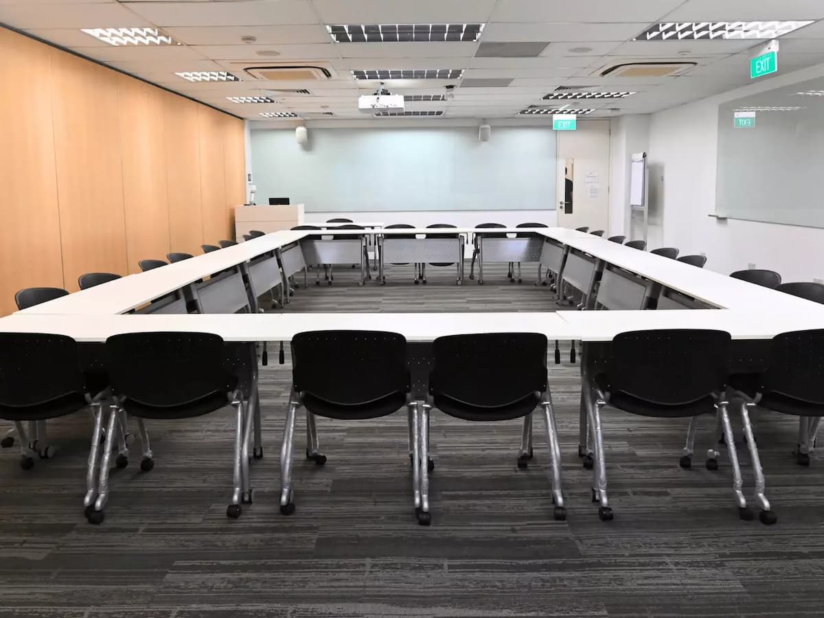 tables in boardroom set up