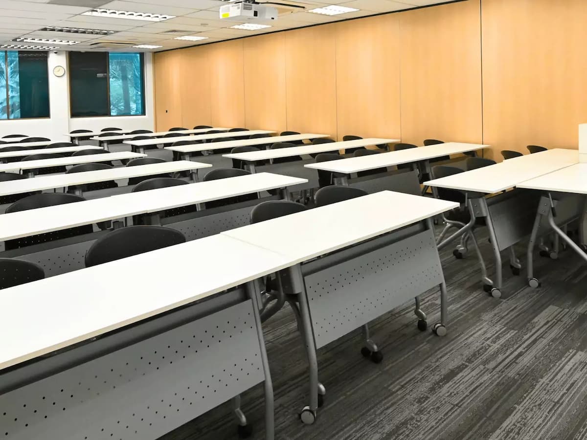long tables in classroom set up