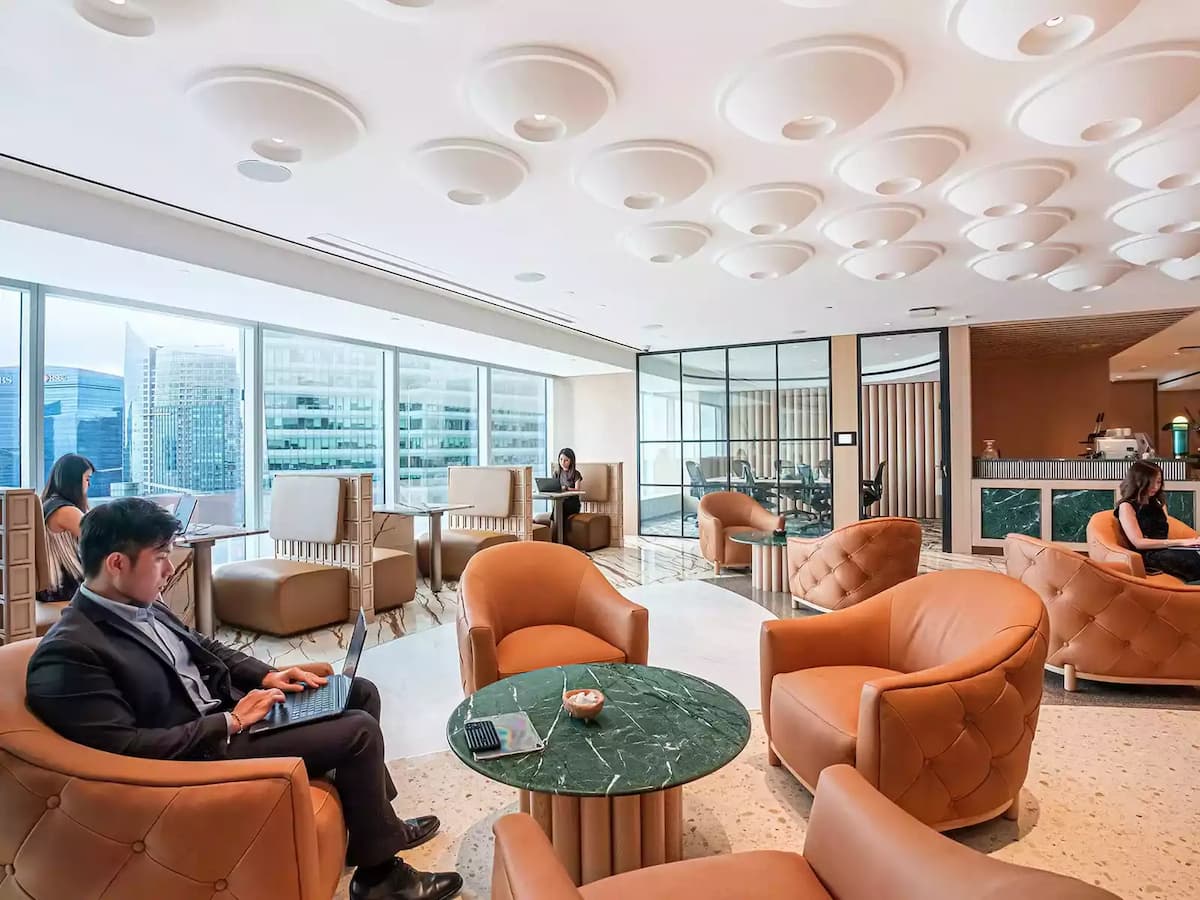 people working at level 46 event space