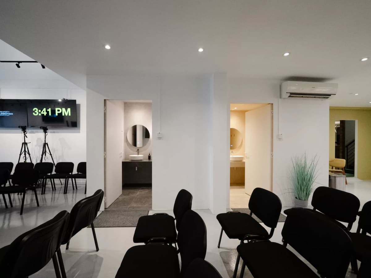a minimalist event space with complete amenities