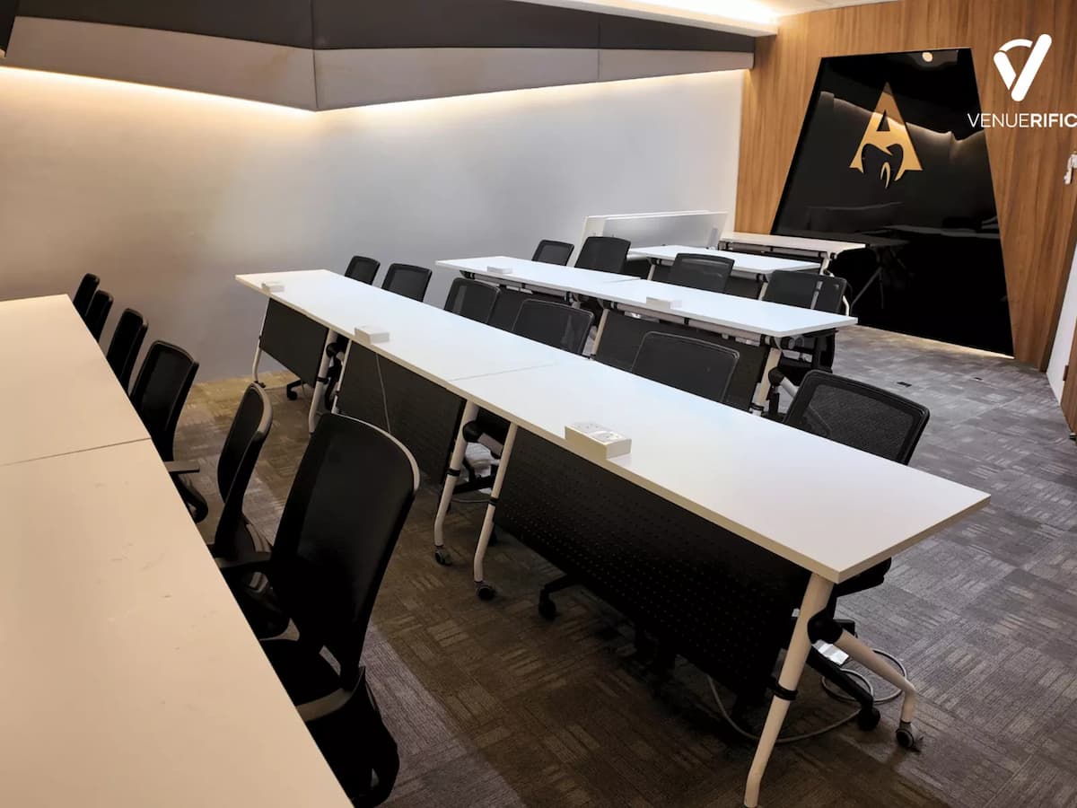 Mutiara Event Space with classroom-style tables and chairs, arranged for seminars or corporate training sessions